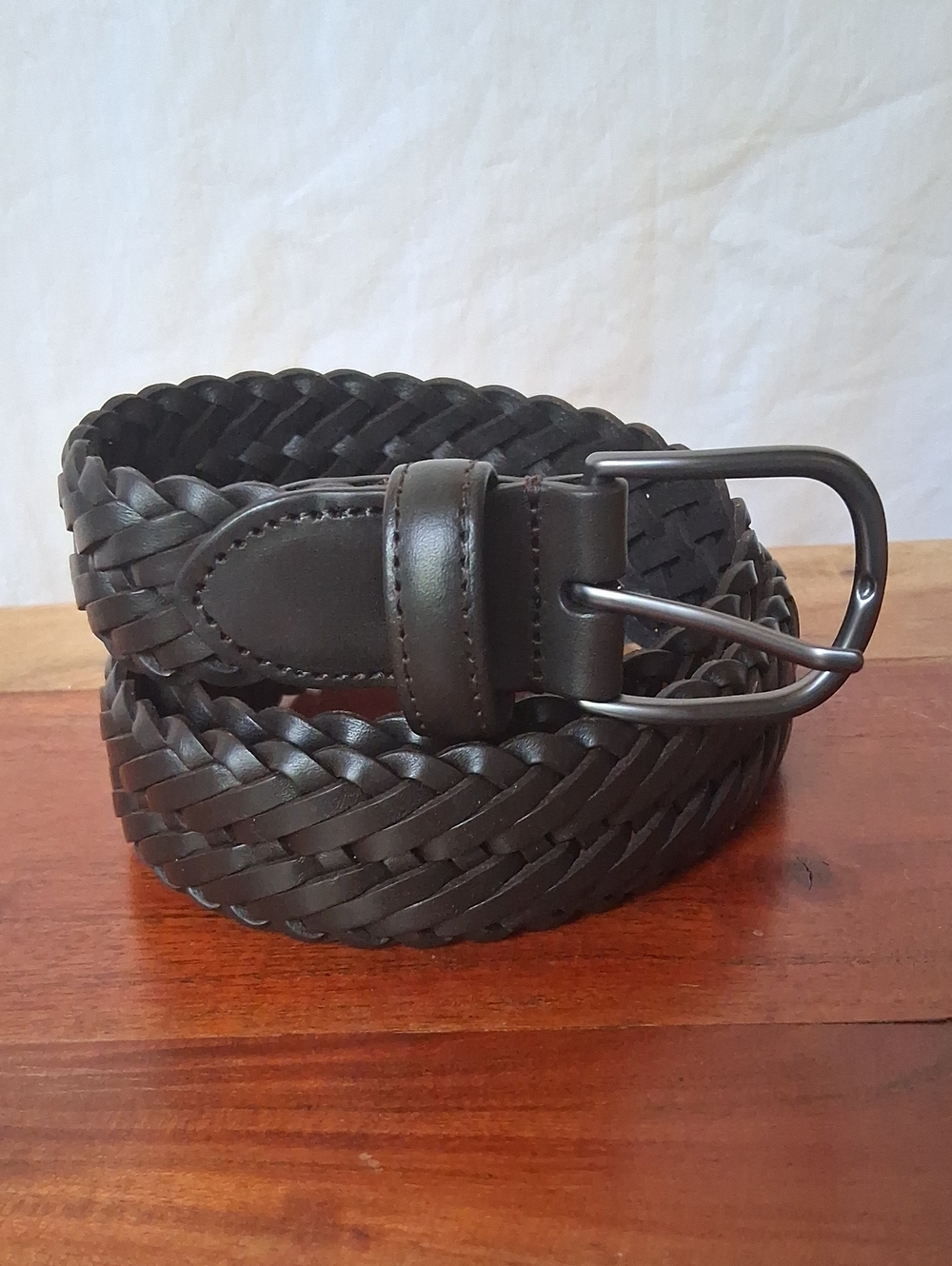 Quince Jack Italian Leather Woven Belt in Dark Brown 30 Hickory